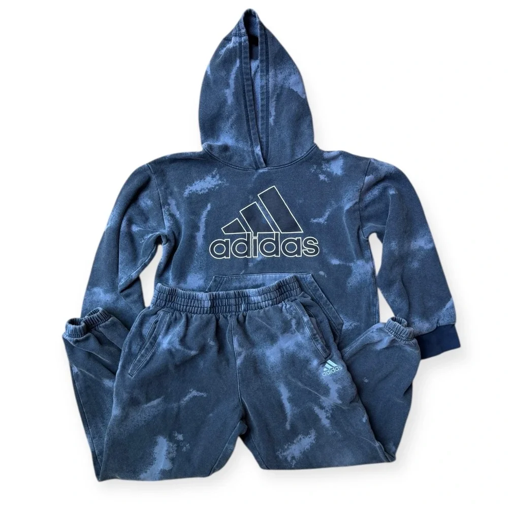 Adidas Kids Navy Tie Dye Hoodie & Jogger Sweat Set Size M (10-12)